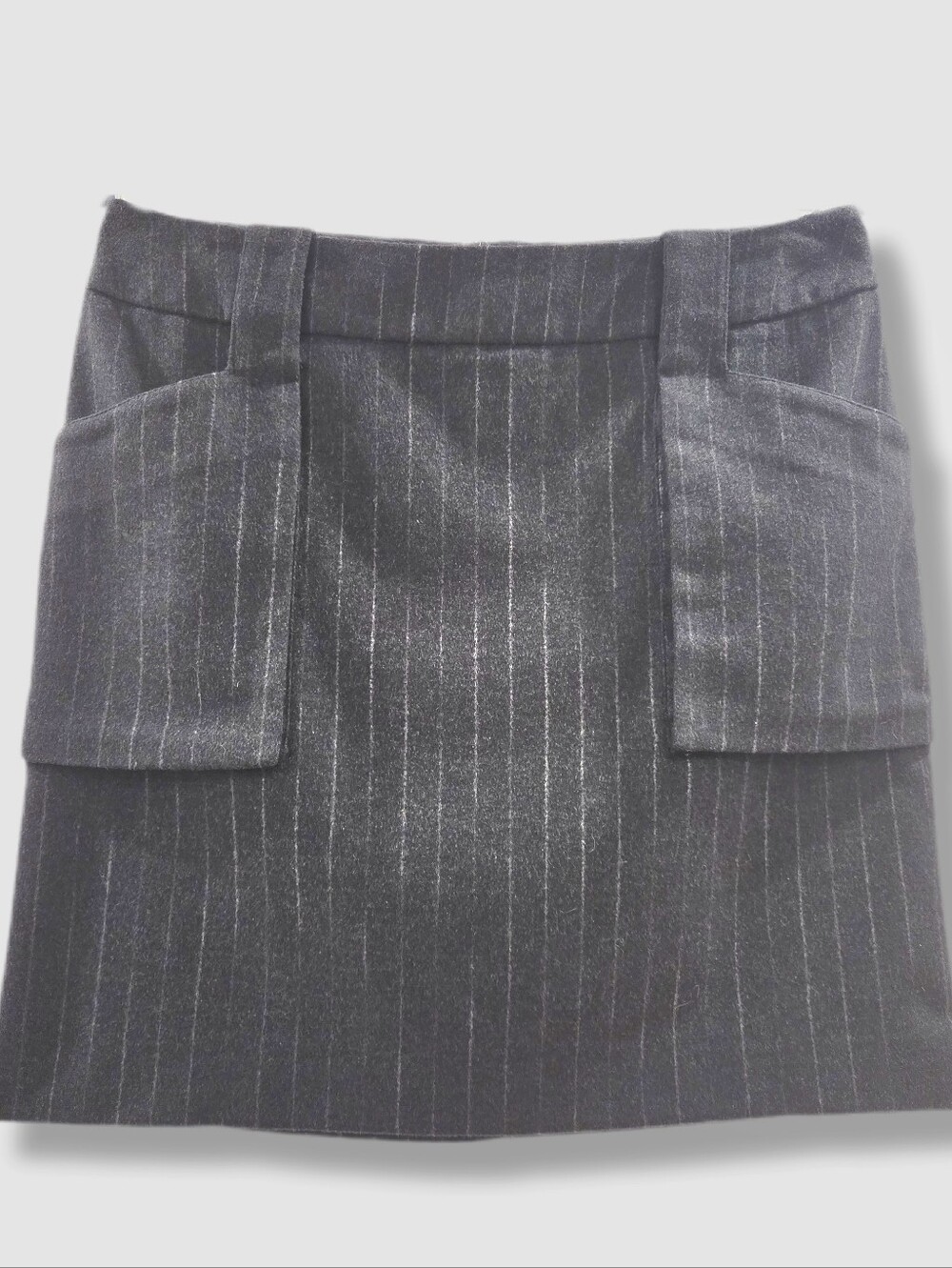 Vintage Tara Jarmon Wool Mini Skirt, Charcoal Pinstripe, Angora Blend Size 40 M
